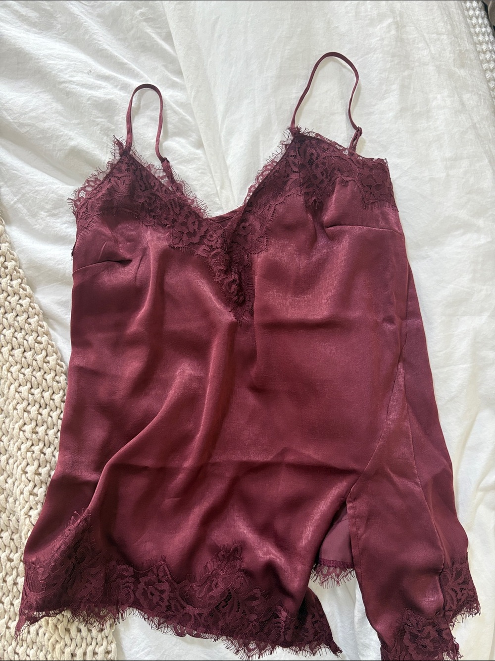 Old Navy Satin Lace-Trim Slip in Burgundy Wine
